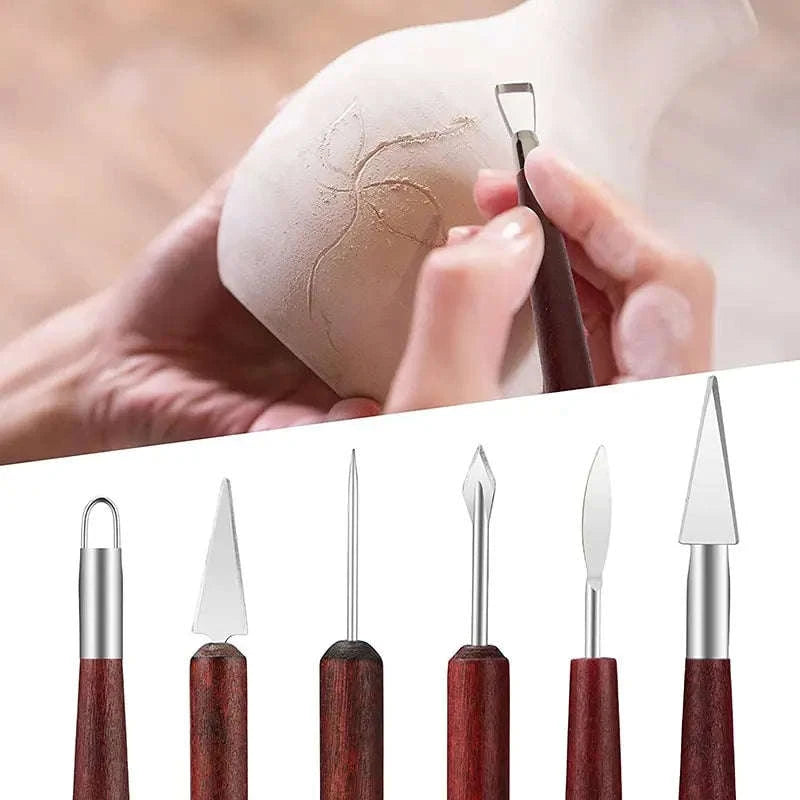 6-Piece Pottery Clay Sculpting Tool Set with Wood Handles-Australia / 6pcs