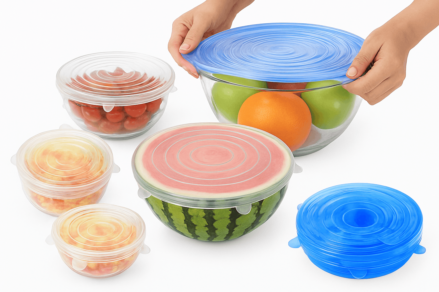 6-Piece Silicone Stretch Lid Set for Bowls and Microwave-Rectangle White 6PCS