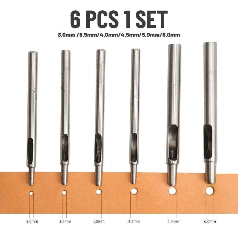 6-Piece Steel Hole Punch Set for Leather, Belts, Paper & Crafts-1-1.5-2-3-4-5mm / United States