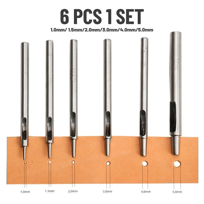 6-Piece Steel Hole Punch Set for Leather, Belts, Paper & Crafts-1-1.5-2-3-4-5mm / United States