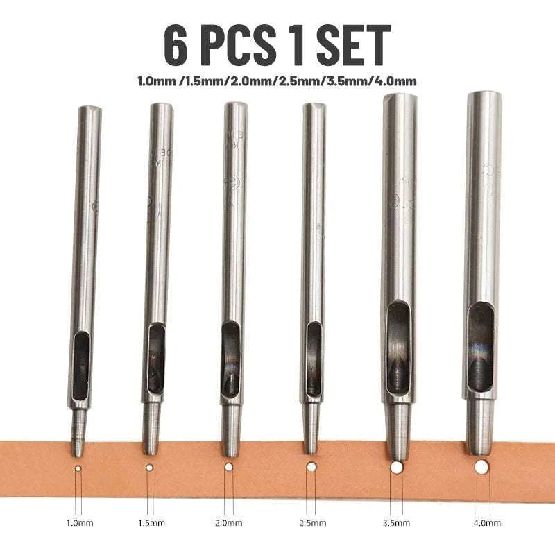 6-Piece Steel Hole Punch Set for Leather, Belts, Paper & Crafts-