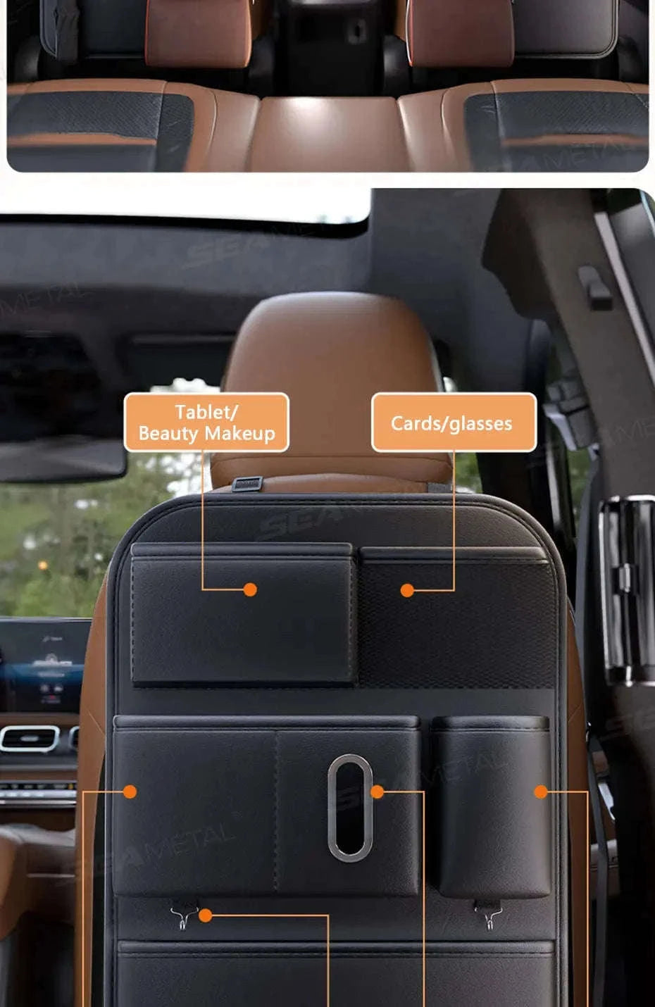 6-Pocket Car Seat Back Organizer-Brown