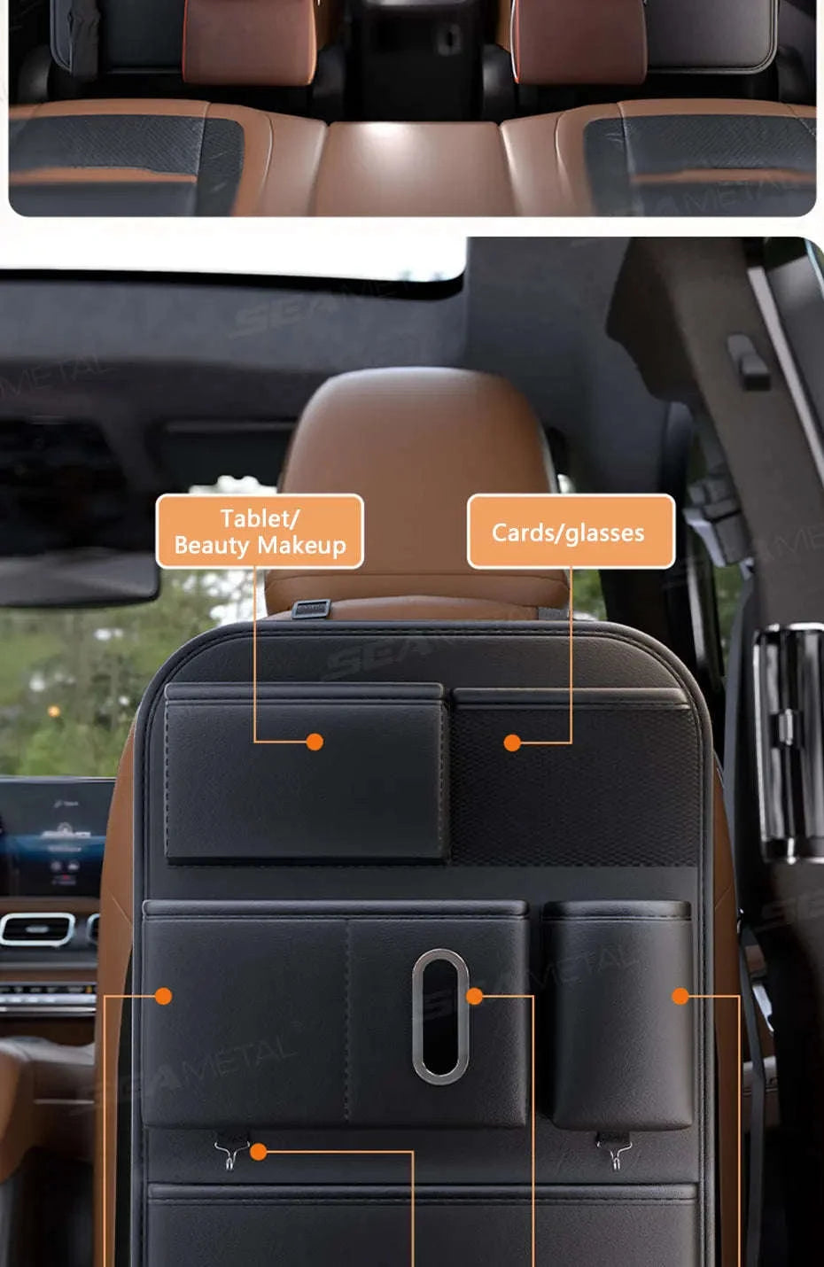 6-Pocket Car Seat Back Organizer-Brown