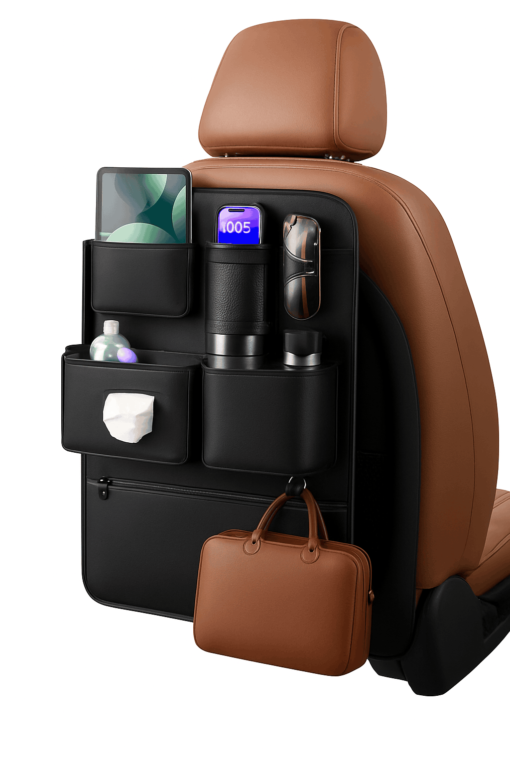 6-Pocket Car Seat Back Organizer-Brown