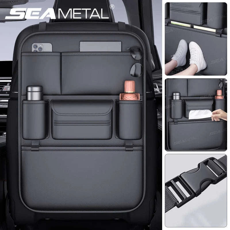 6-Pocket Car Seat Back Organizer with Tissue and Cup Holder-1 pc
