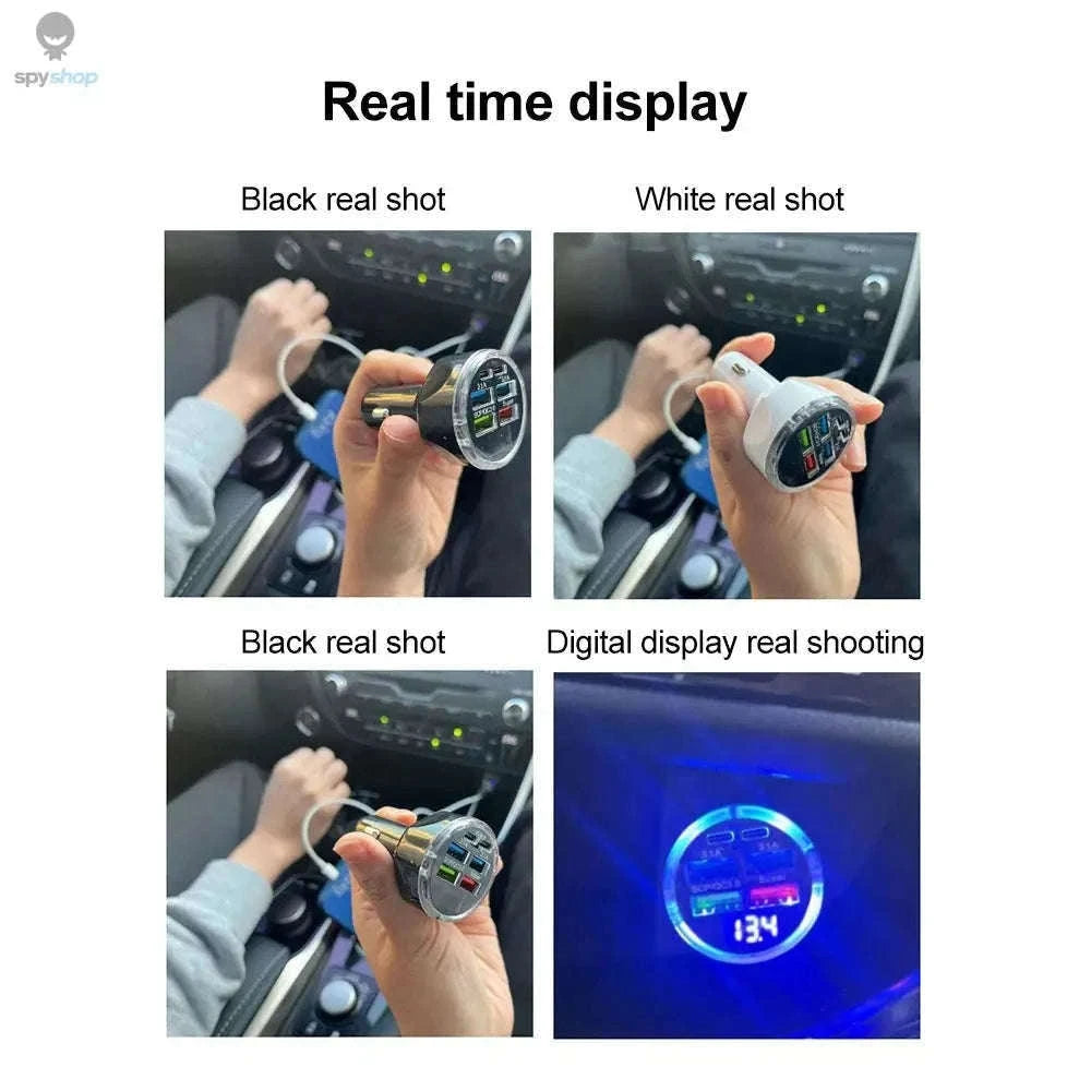 6-Port Fast Car Charger with PD and Digital Display-2 Port Volt display