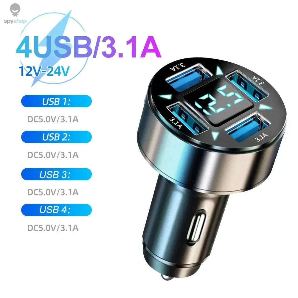 6-Port Fast Car Charger with PD and Digital Display-2 Port Volt display