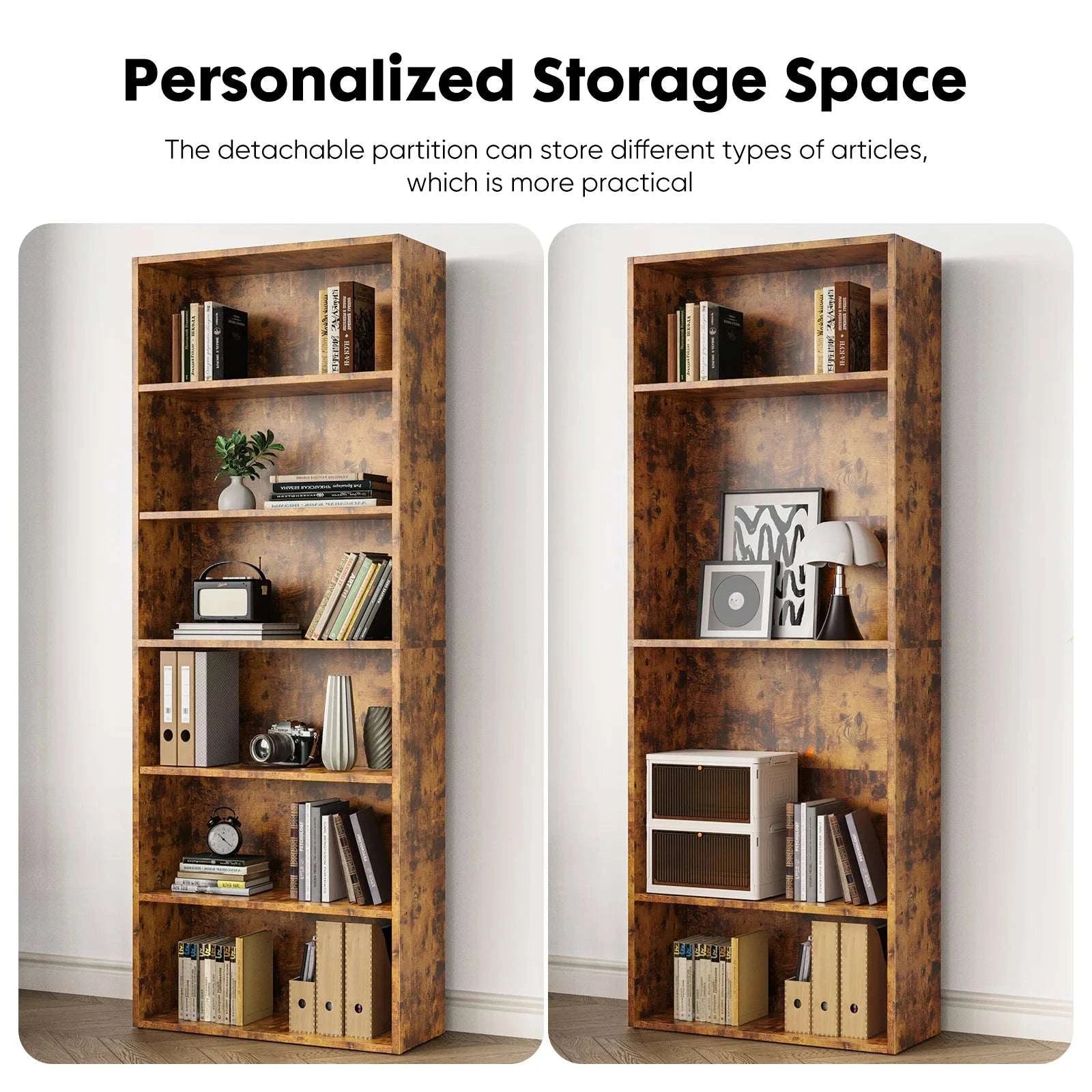 6 Tier Wooden Bookcase 63 Inch Tall Open Shelf Storage Unit-6 Shelf Black / United States