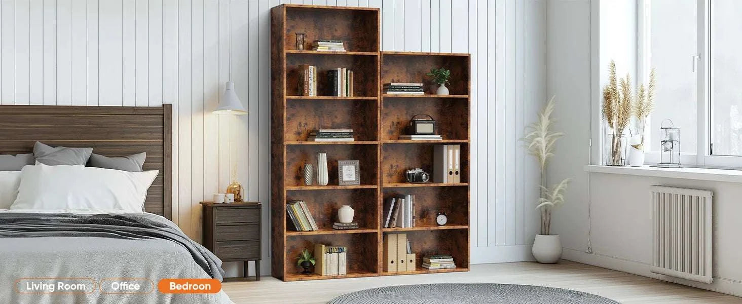 6 Tier Wooden Bookcase 63 Inch Tall Open Shelf Storage Unit-6 Shelf Black / United States