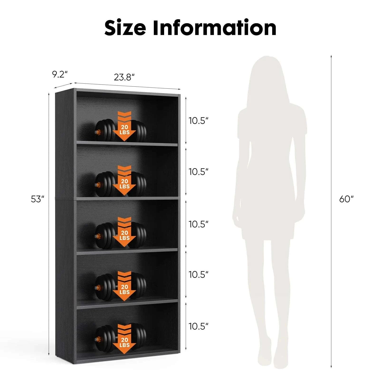 6 Tier Wooden Bookcase 63 Inch Tall Open Shelf Storage Unit-6 Shelf Black / United States