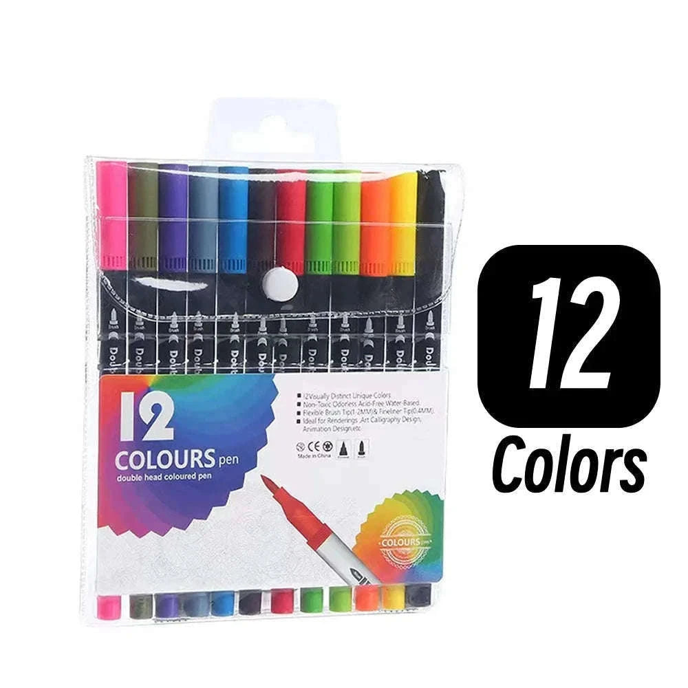60-Color Double Head Markers Set for Drawing and Lettering-Black 60 CD Bag