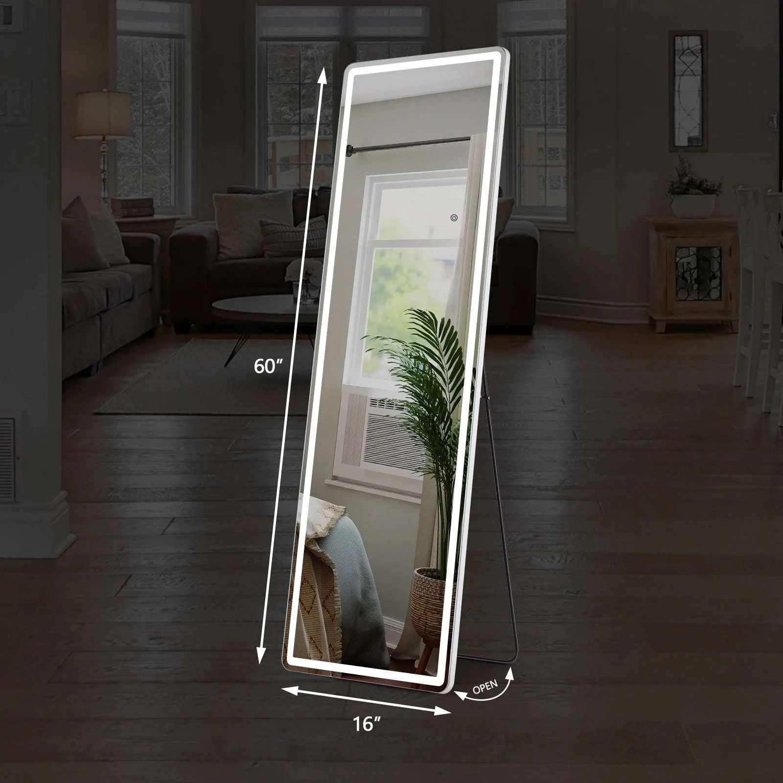 60" x 16" LED Full Length Mirror with 3 Color Dimming Lights-Arched / United States