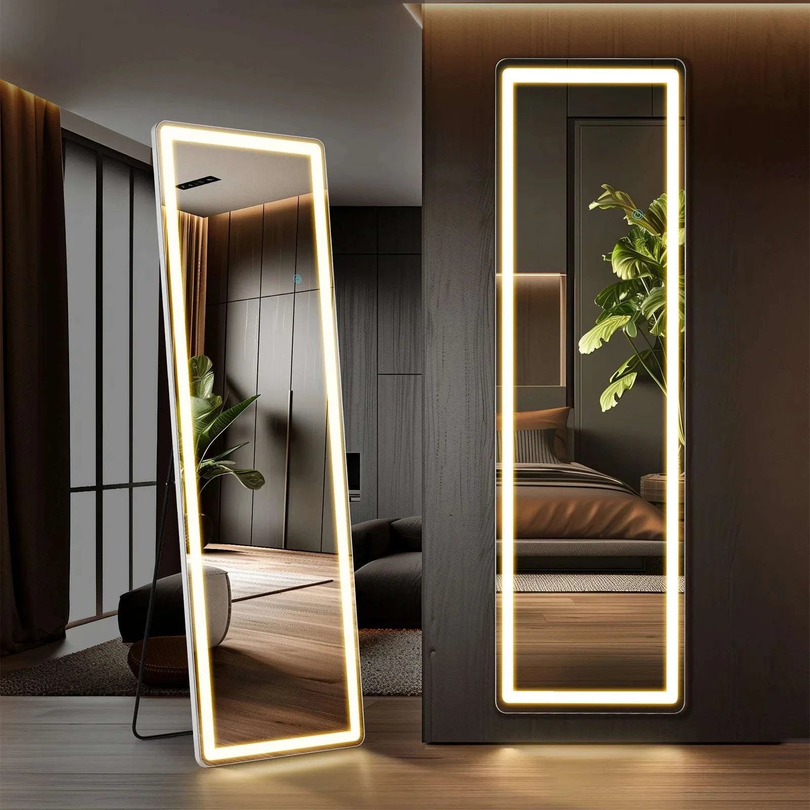 60" x 16" LED Full Length Mirror with 3 Color Dimming Lights-Arched / United States