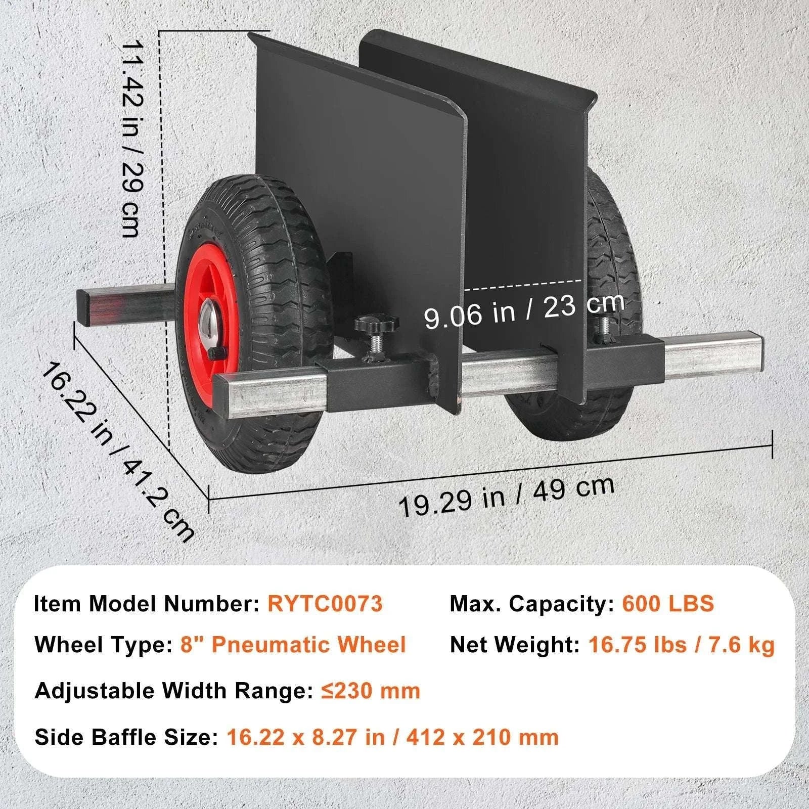 600 lb Panel Dolly Cart with Pneumatic Wheels & Adjustable Clamp-600 LBS / spain