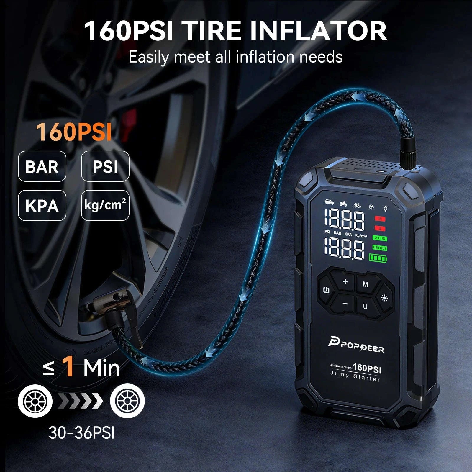 6000A Jump Starter with Air Compressor 160PSI, LCD Display, USB Port, LED Light-PD-JA66 / Poland