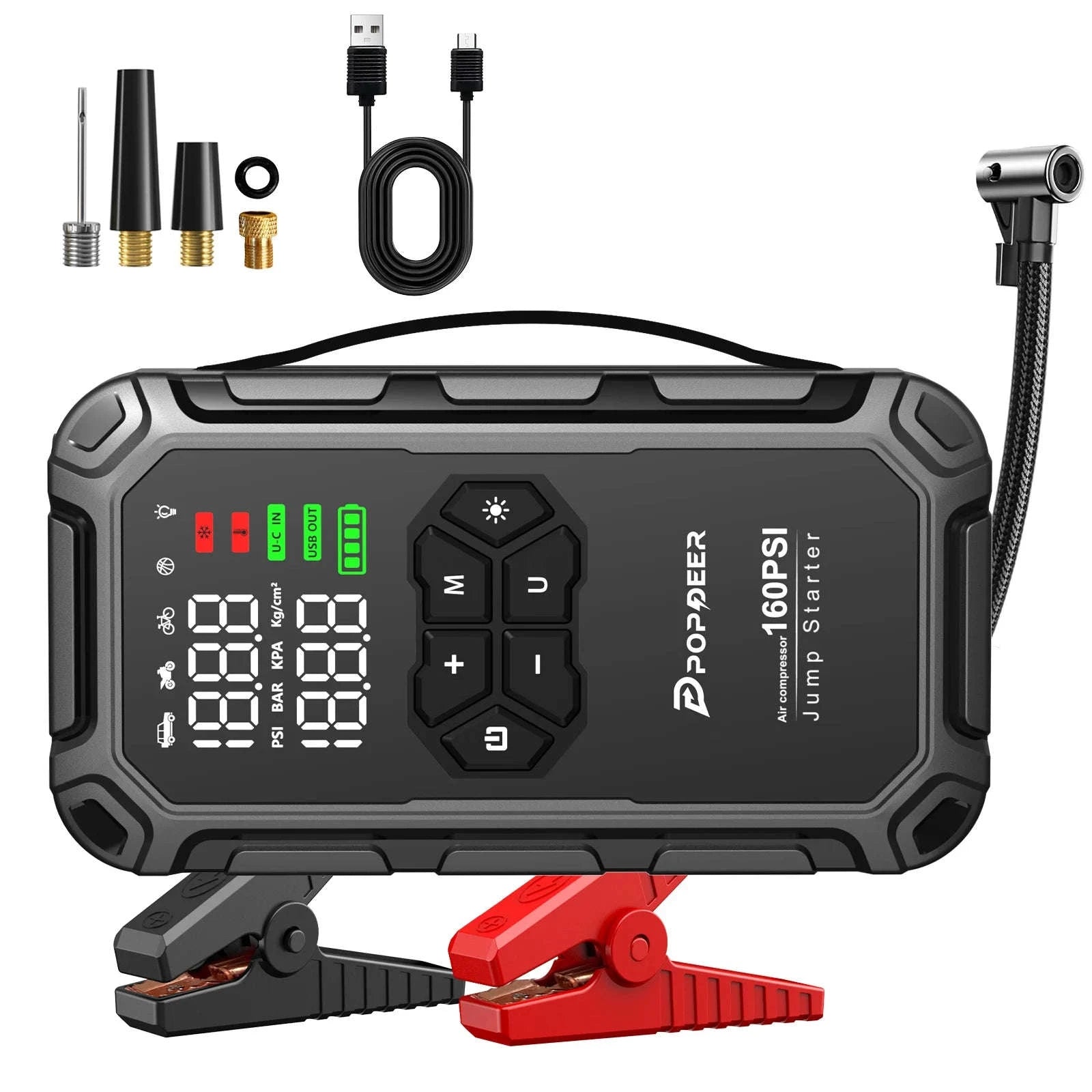 6000A Jump Starter with Air Compressor 160PSI, LCD Display, USB Port, LED Light-PD-JA66 / Poland