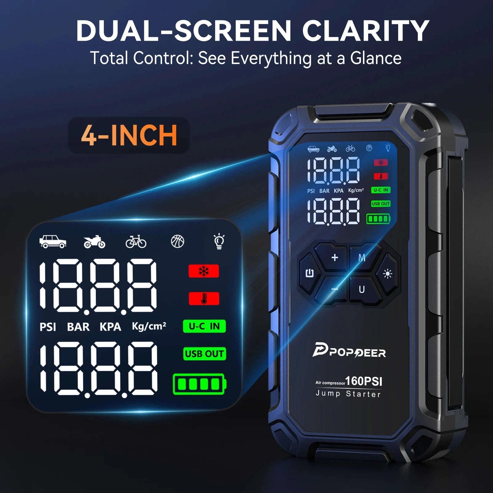 6000A Jump Starter with Air Compressor 160PSI, LCD Display, USB Port, LED Light-PD-JA66 / Poland