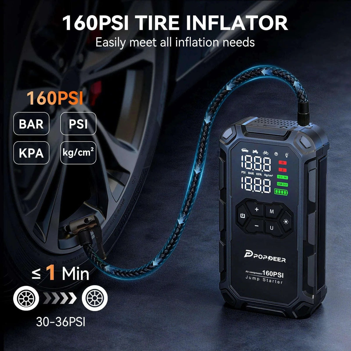 6000A Jump Starter with Air Compressor 160PSI LCD USB LED-PD-JA66 / Poland