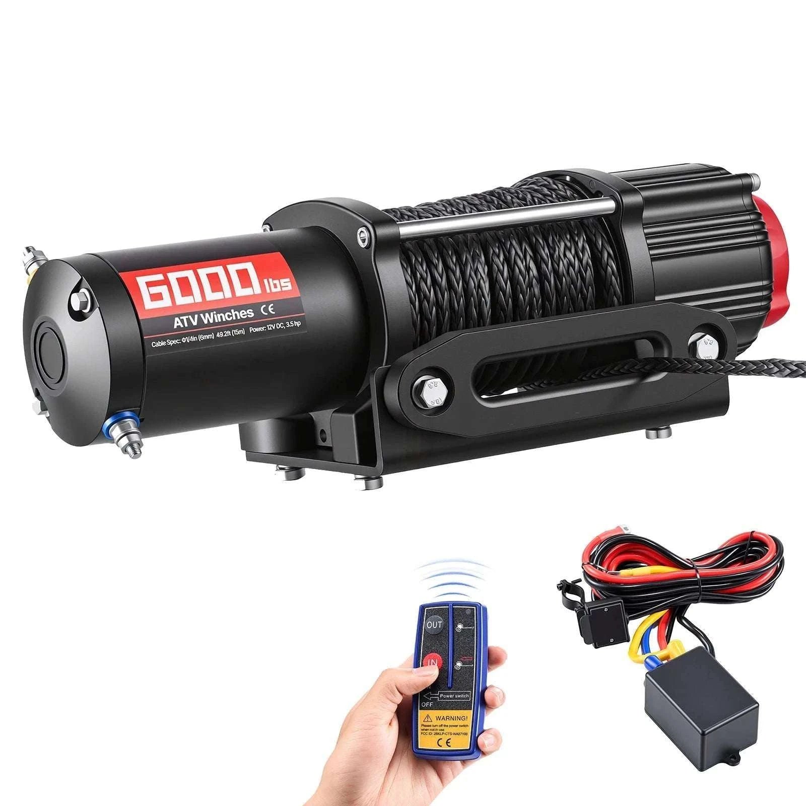 6000lb 12V ATV UTV Electric Winch with Remote & 49.2ft Cable-6000lbs / United States