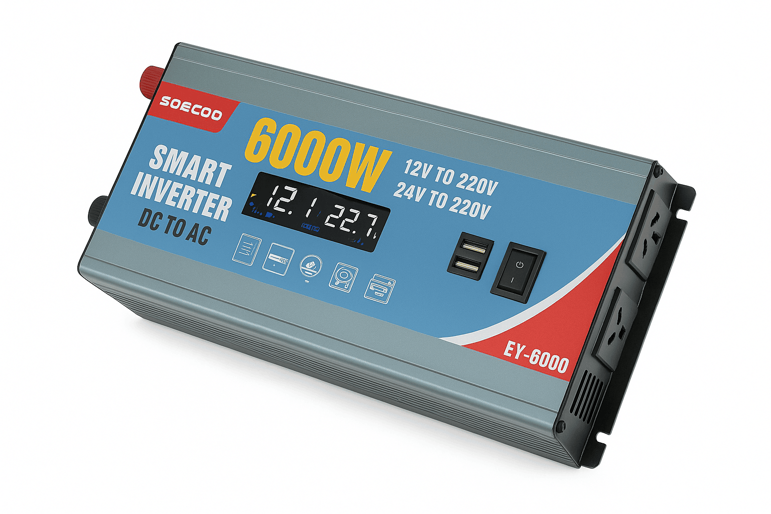6000W Peak Power Inverter Dual Voltage with LCD & USB Ports-peak power 6000W / Universal / 12V and 24V|220V