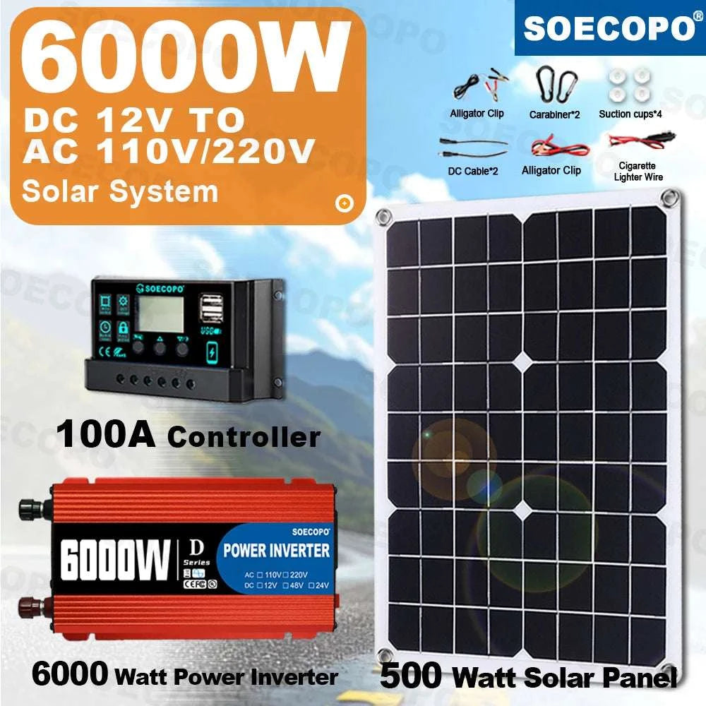 6000W Solar Power System Kit with 500W Panel, 100A Controller Inverter-only  Inverter 220V