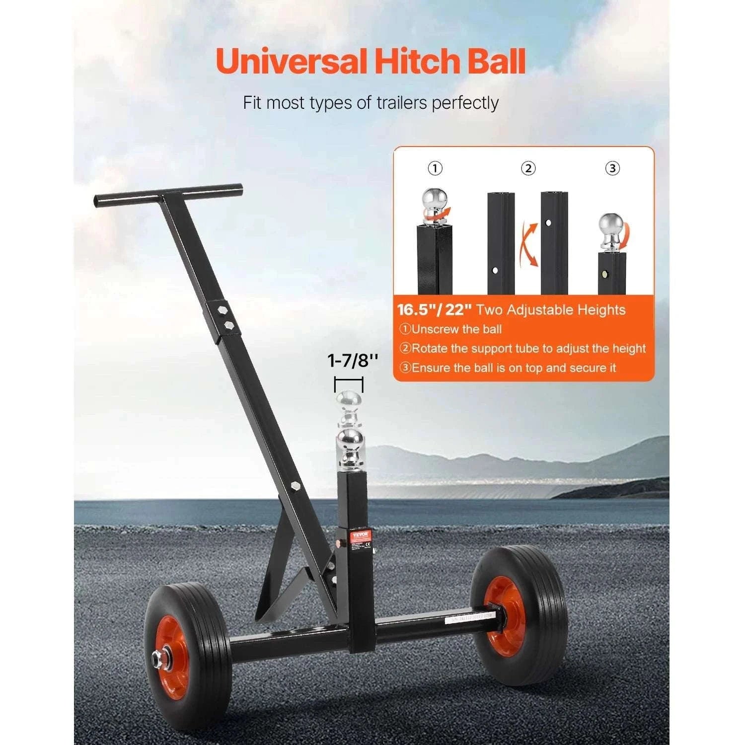 600lbs Trailer Dolly with Adjustable Height & Universal Hitch Ball-600 lbs / france