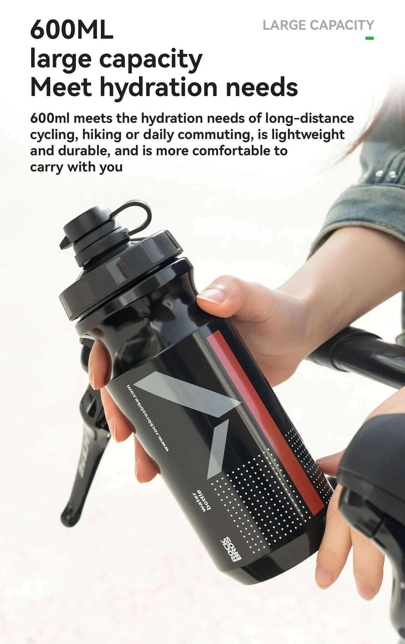 600ml Cycling Water Bottle with Dust Cover Leakproof Squeeze Design-White