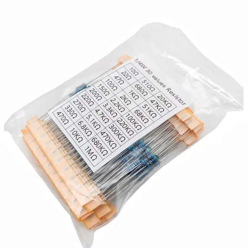 600pcs Metal Film Resistor Kit – 1/4W Assorted Values-300pcs set