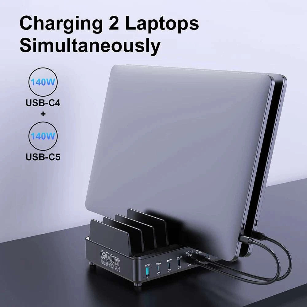 600W 10-Port GaN Fast Charging Station PD 3.1 USB-C Desktop Charger-EU Plug