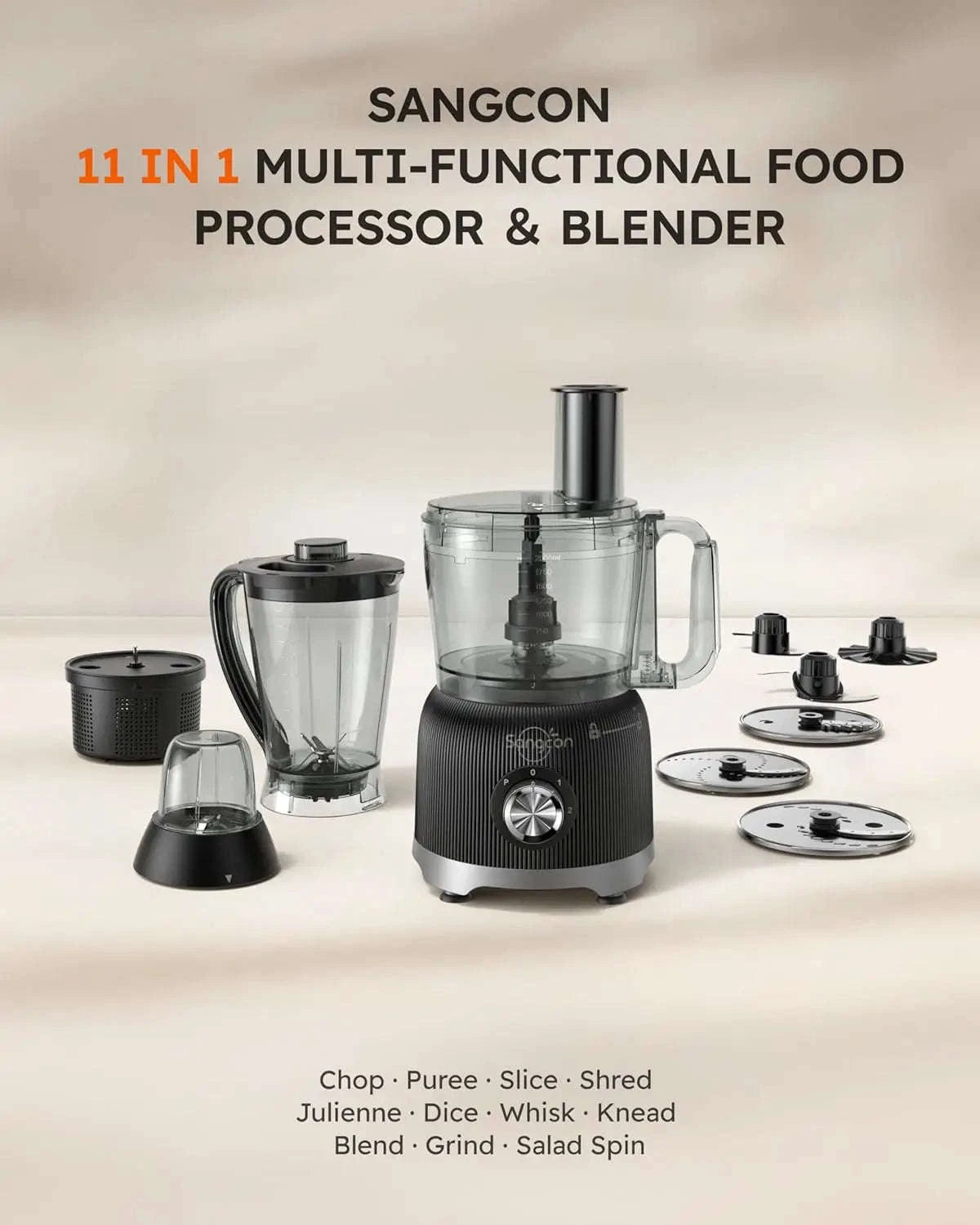 600W 11-in-1 Food Processor & Blender Combo with Dual 8-Cup Bowls-United States