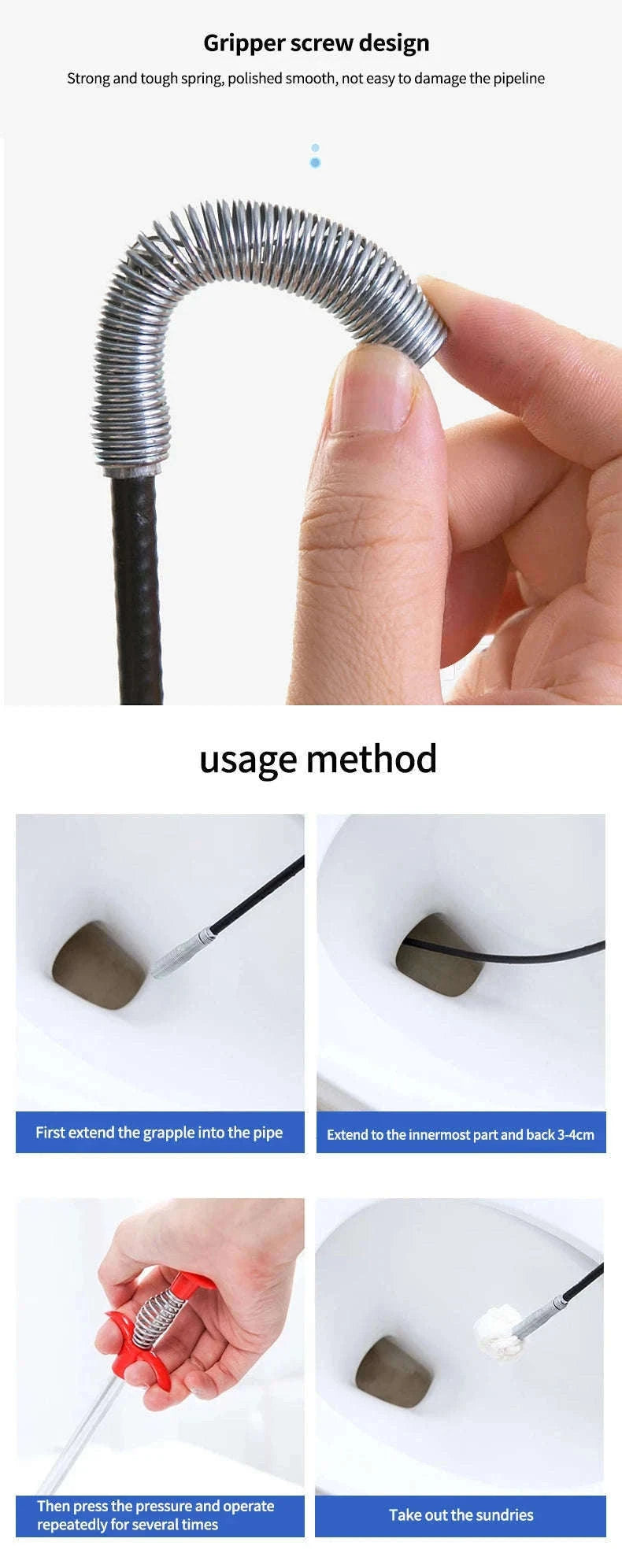 60cm Spring Pipe Dredging Tool for Clogs and Small Item Retrieval-Default Title
