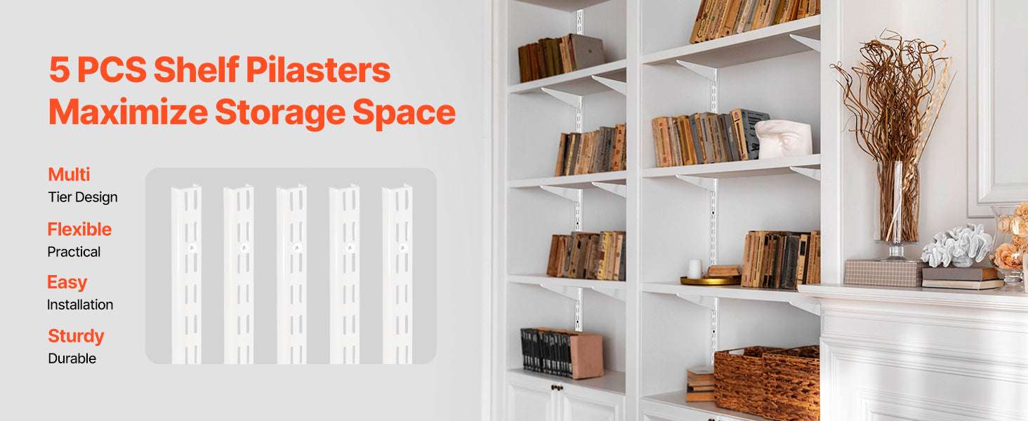 60in Adjustable Wall Shelf Track System – 5pcs Dual Slot Rails-5 PCS / United States