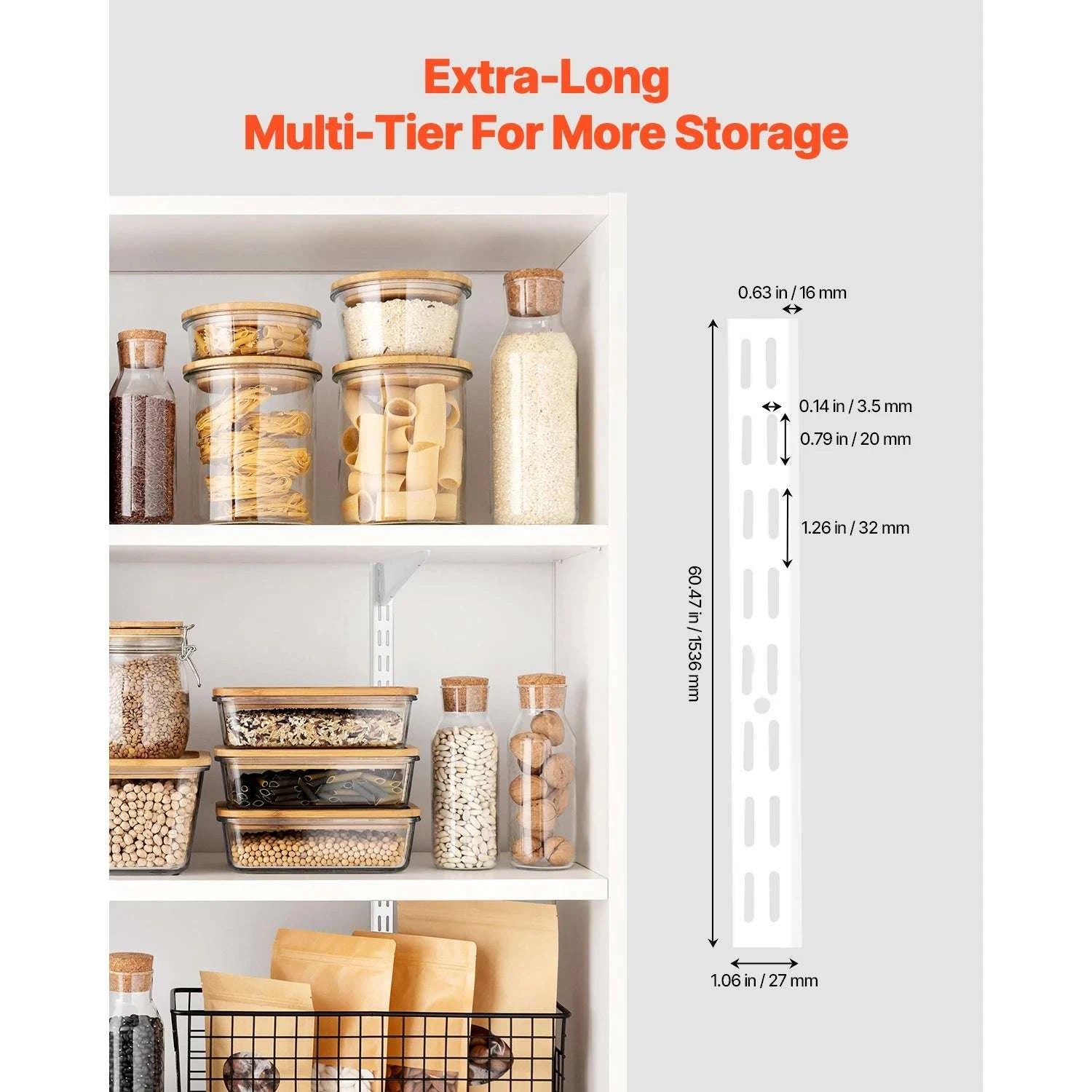 60in Adjustable Wall Shelf Track System – 5pcs Dual Slot Rails-5 PCS / United States