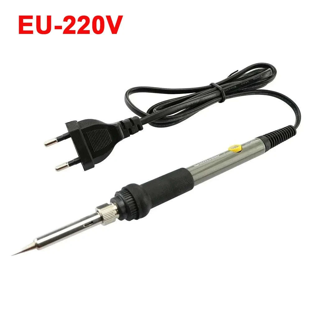 60W Adjustable Temperature Electric Soldering Iron Kit-Gray EU 7pcs Kit