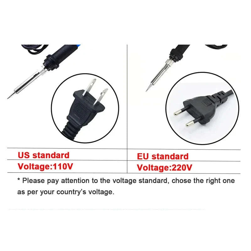 60W Adjustable Temperature Electric Soldering Iron Kit-Gray EU 7pcs Kit