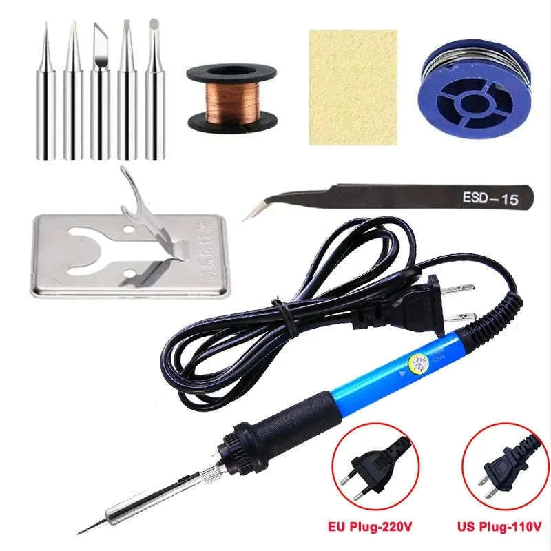 60W Adjustable Temperature Soldering Iron for Repairs-5 in 1 Gray EU