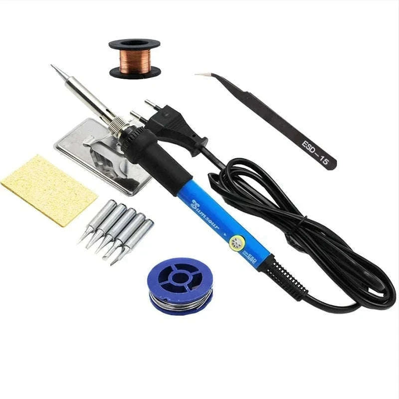 60W Adjustable Temperature Soldering Iron for Repairs-5 in 1 Gray EU