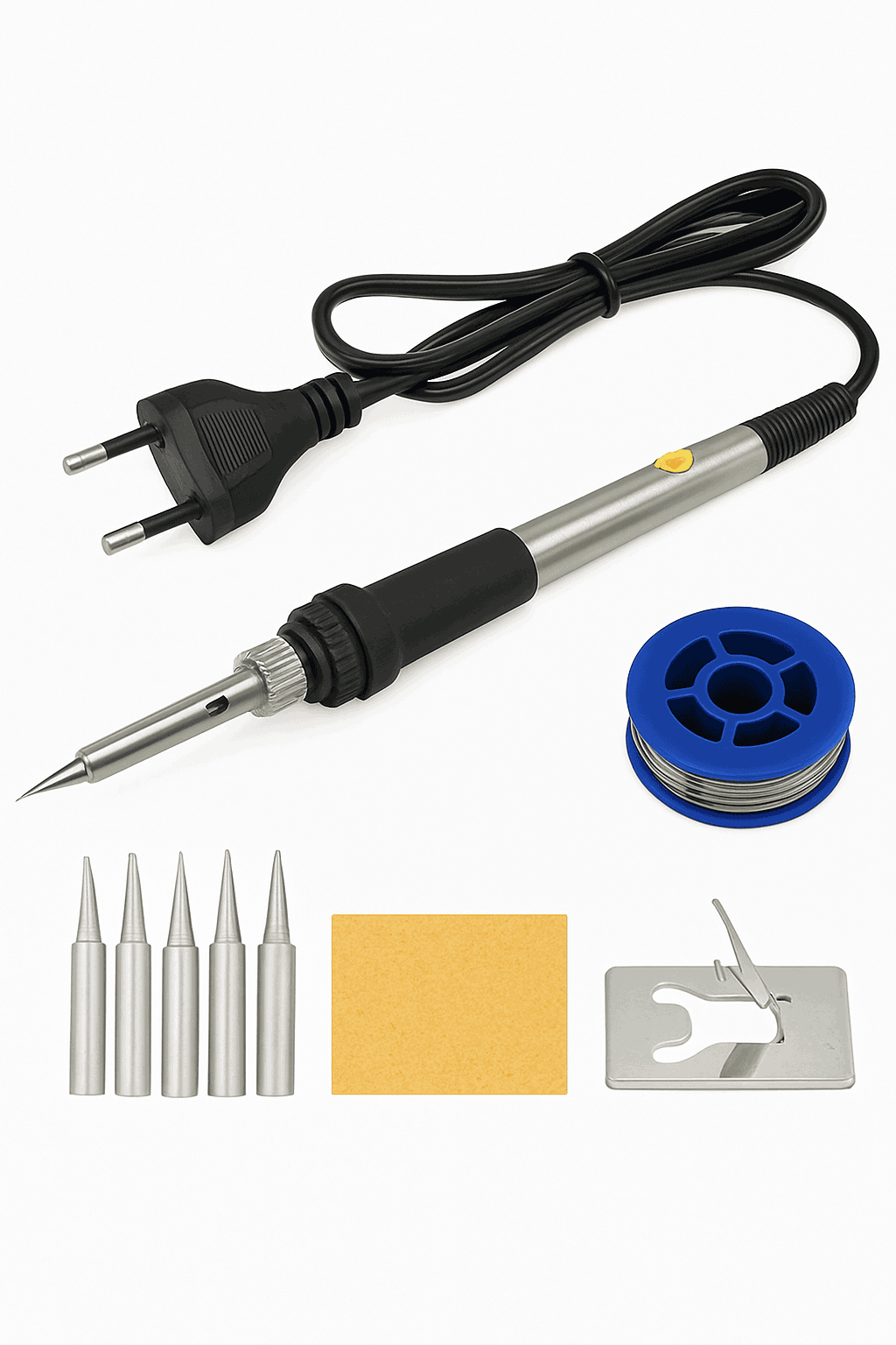 60W Adjustable Temperature Soldering Iron Kit for Electronics-Gray EU 7pcs Kit