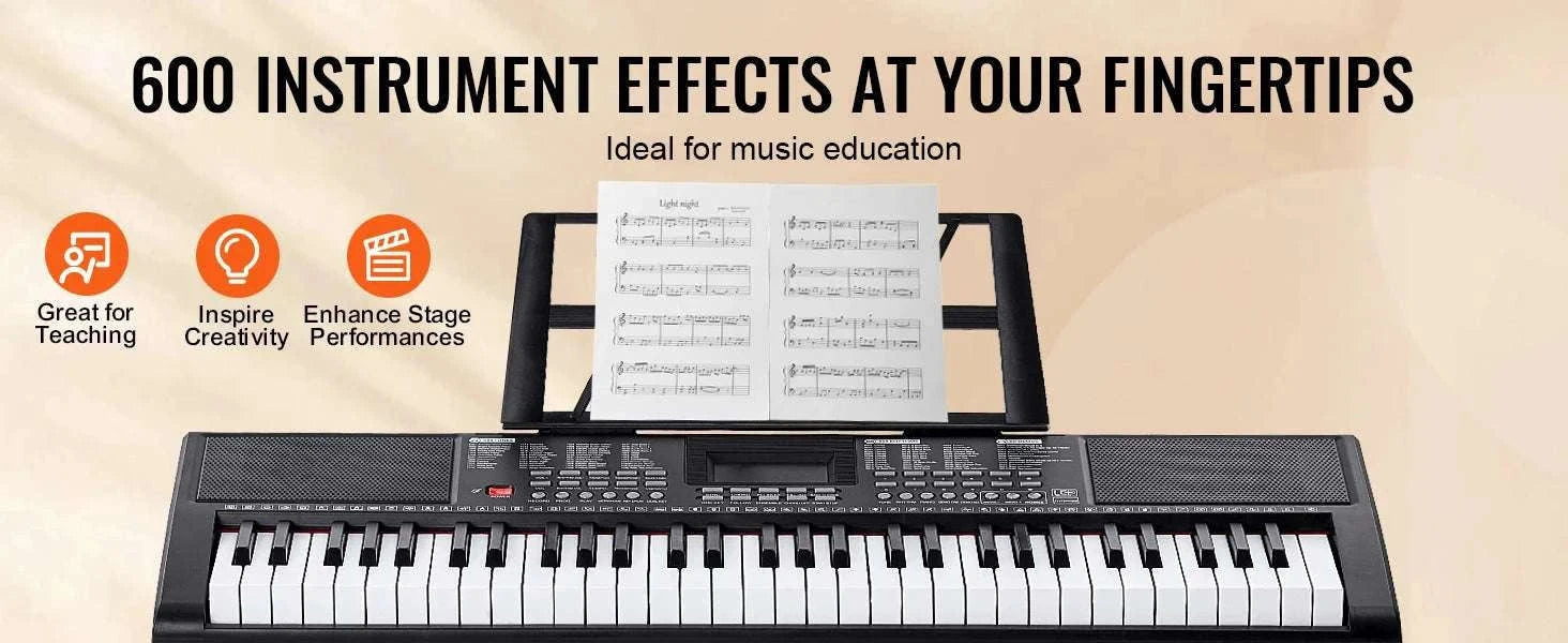 61-Key Digital Keyboard Piano with 200–600 Tones for Beginners-Without Stand / United States
