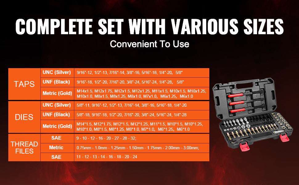61-Piece Thread Chaser Set UNC UNF Metric Rethreading Tool Kit-61 pcs / United States