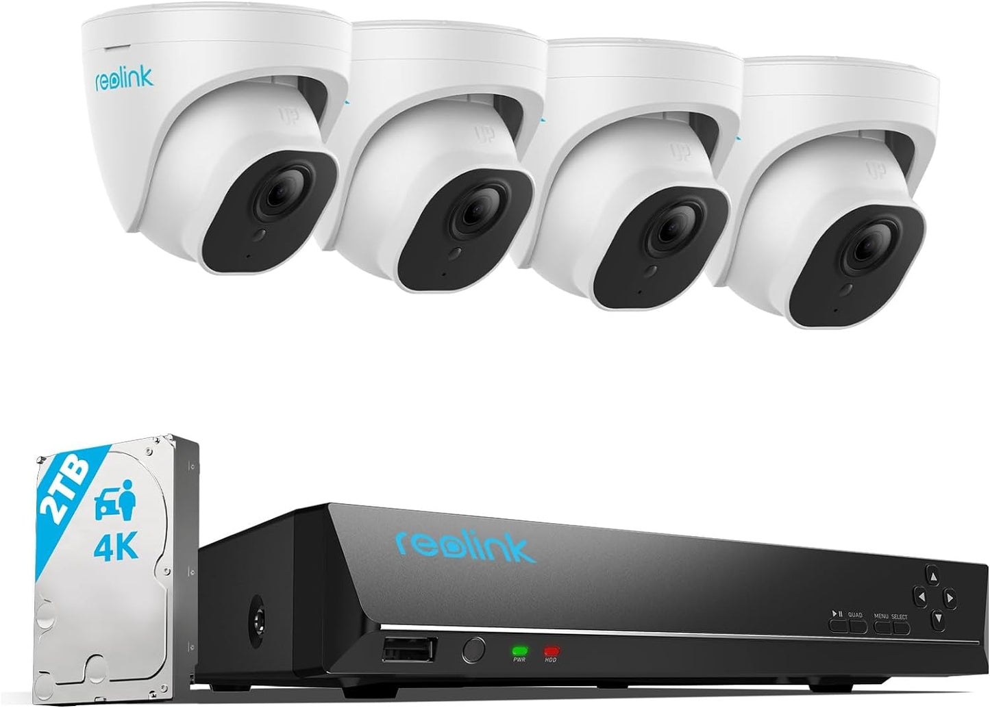 Reolink 4K Outdoor Security Camera Set, 4X 8MP PoE IP Camera Surveillance with Smart People Detection and Vehicle Detection, 8CH 2TB HDD NVR for 24/7 Video Surveillance, 30M Night Vision