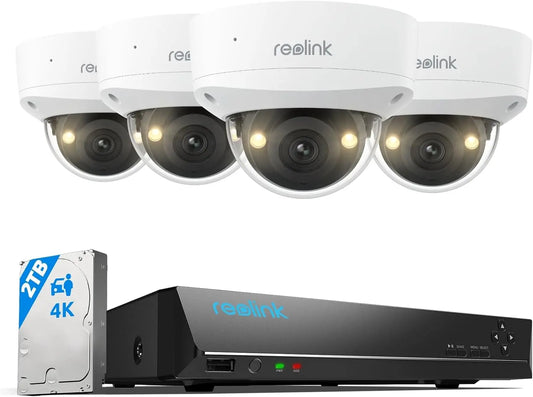 Reolink 4K 8-Channel Dome PoE System with IK10 Vandalproof, Color Night Vision, Built-in 2TB HDD, Smart Person/Vehicle/Animal Detection, Two-Way Audio, Spotlights, IP67 Weatherproof, RLK8-800V4 - Spy-shop.com