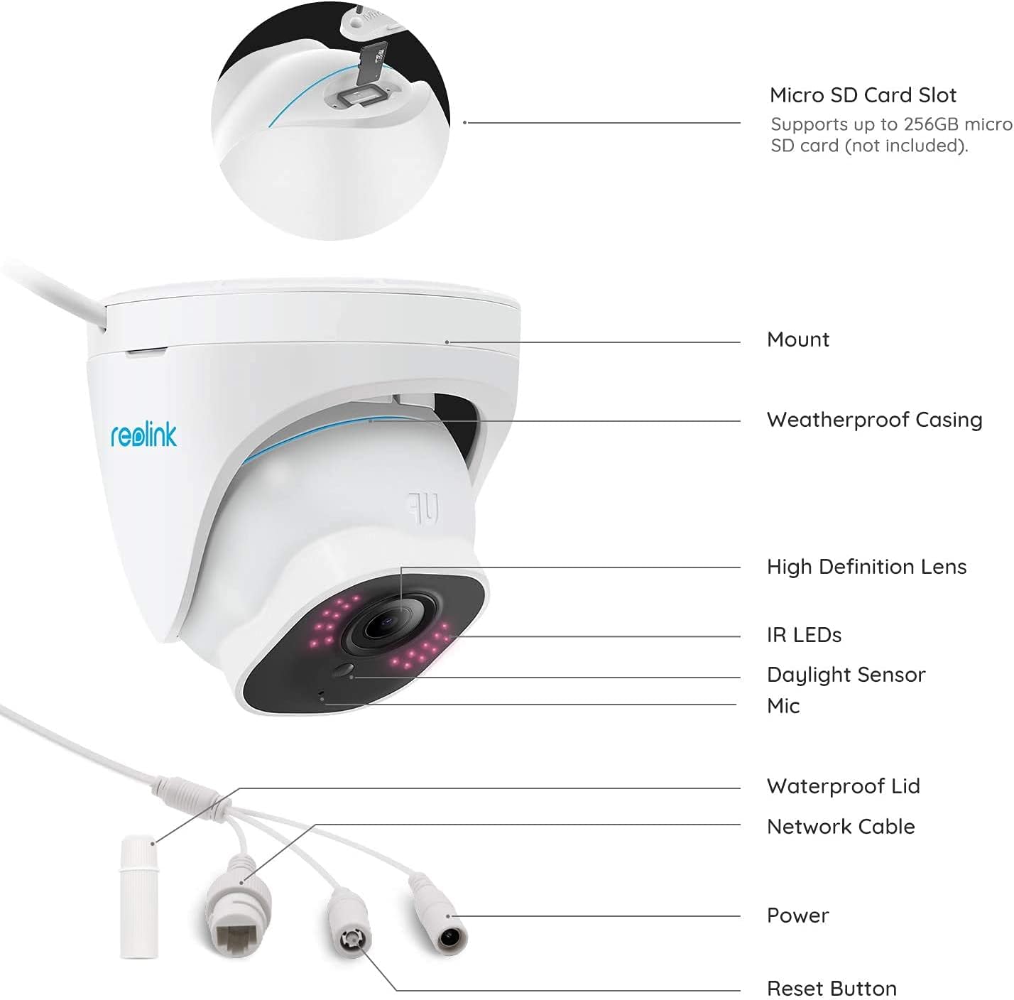 REOLINK RLC-822A Video Surveillance Camera: High-Resolution 4K (3840 x 2160) - 25fps, Adjustable Lens 96°-27°, Night Vision Range up to 30m, Built-in Microphone, Motion Detection with Human and Vehicle Detection, Free Phone App Included - Spy-shop.com