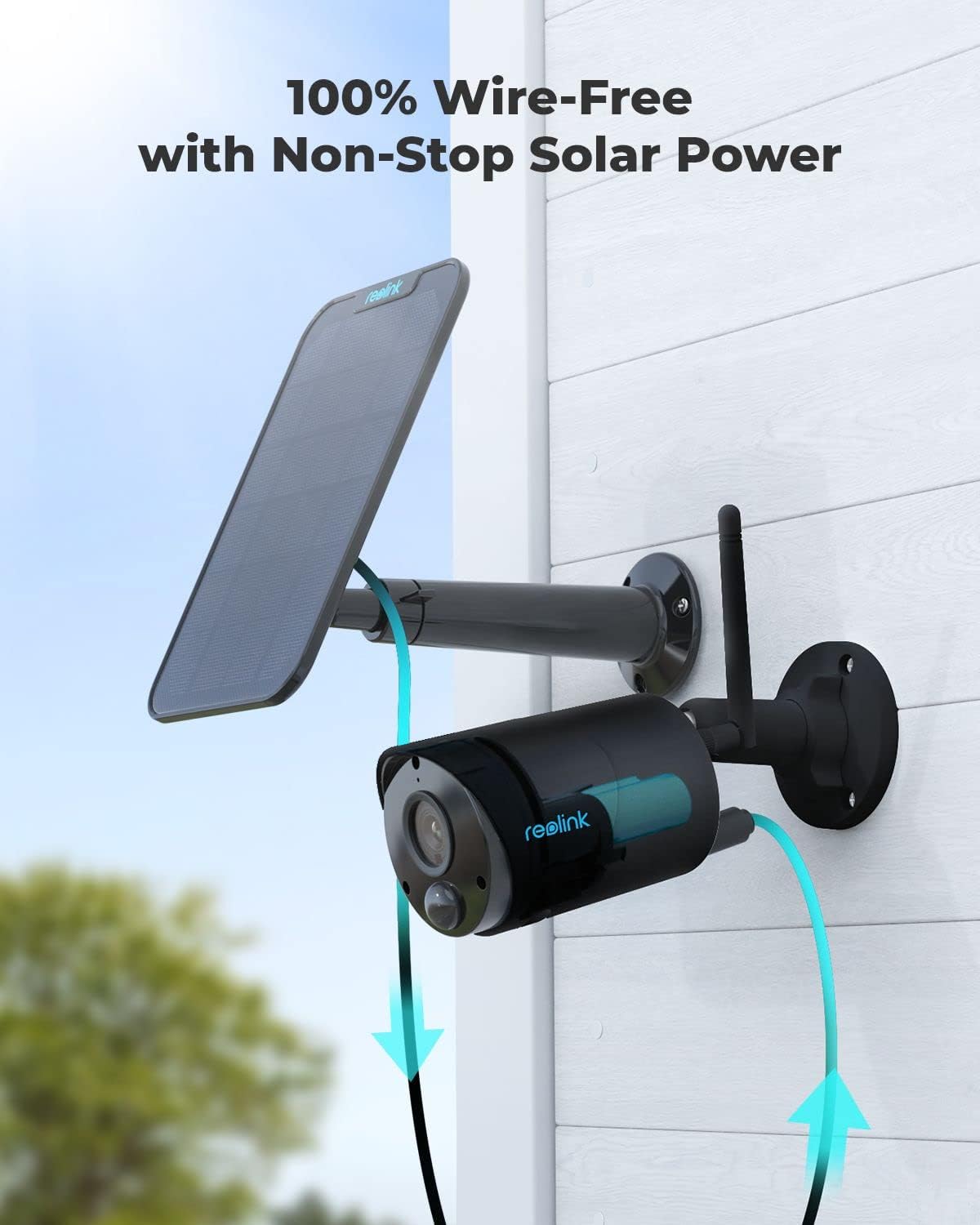 3 MP Solar-Überwachungskamera für den Außenbereich mit intelligenter Erkennung, Batteriebetrieb, 2-Wege-Audio, SD-Karte/Cloud-Speicher, Alexa-Kompatibilität – Argus Eco-Black + Solarpanel