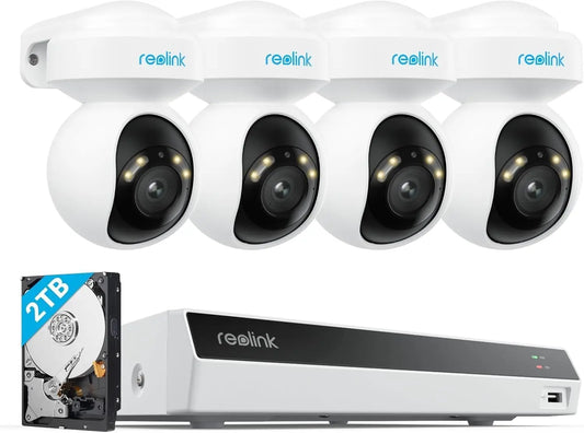 Reolink 4K Outdoor PoE Surveillance Camera Kit 355° Pan 50° Tilt Auto Tracking Person/Vehicle/Animal Detection with 2TB HDD 24/7 Recording 8 Channel NVR for Indoor & Outdoor RLK8-800PT4 - Spy-shop.com