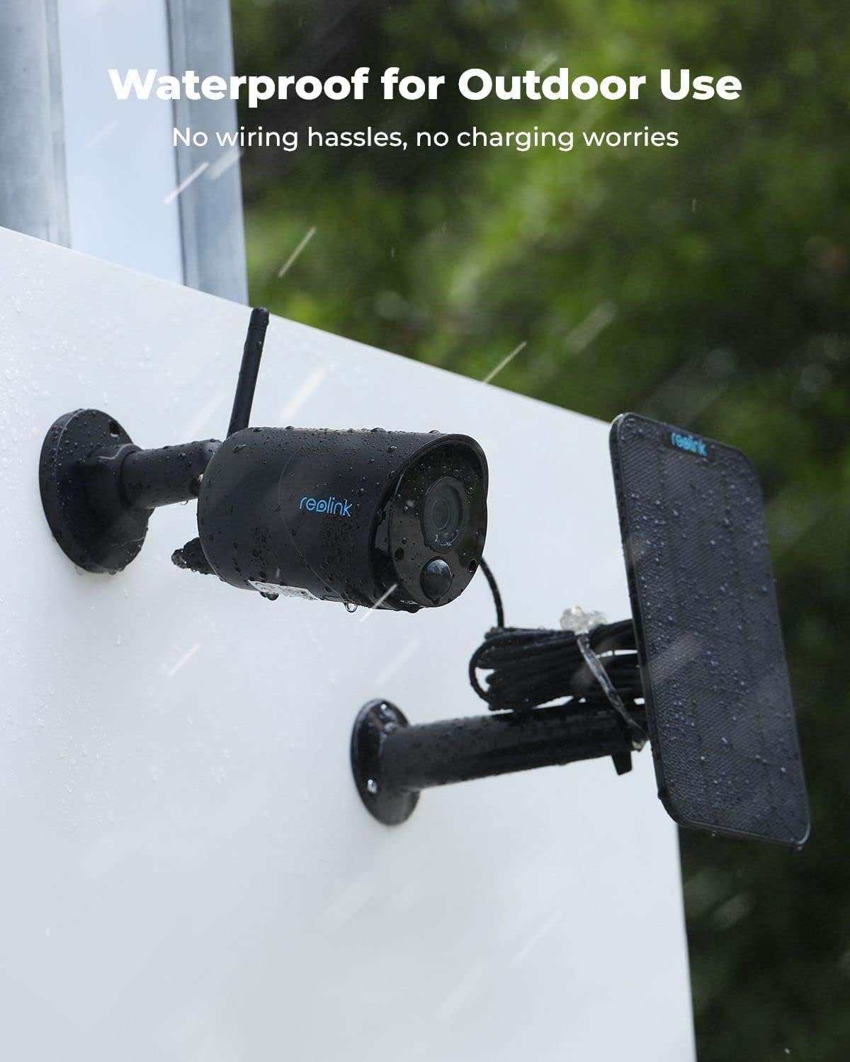 Telecamera di sicurezza solare per esterni da 3 MP con rilevamento intelligente, alimentazione a batteria, audio bidirezionale, scheda SD/archiviazione su cloud, compatibilità Alexa - Argus Eco-Black+pannello solare