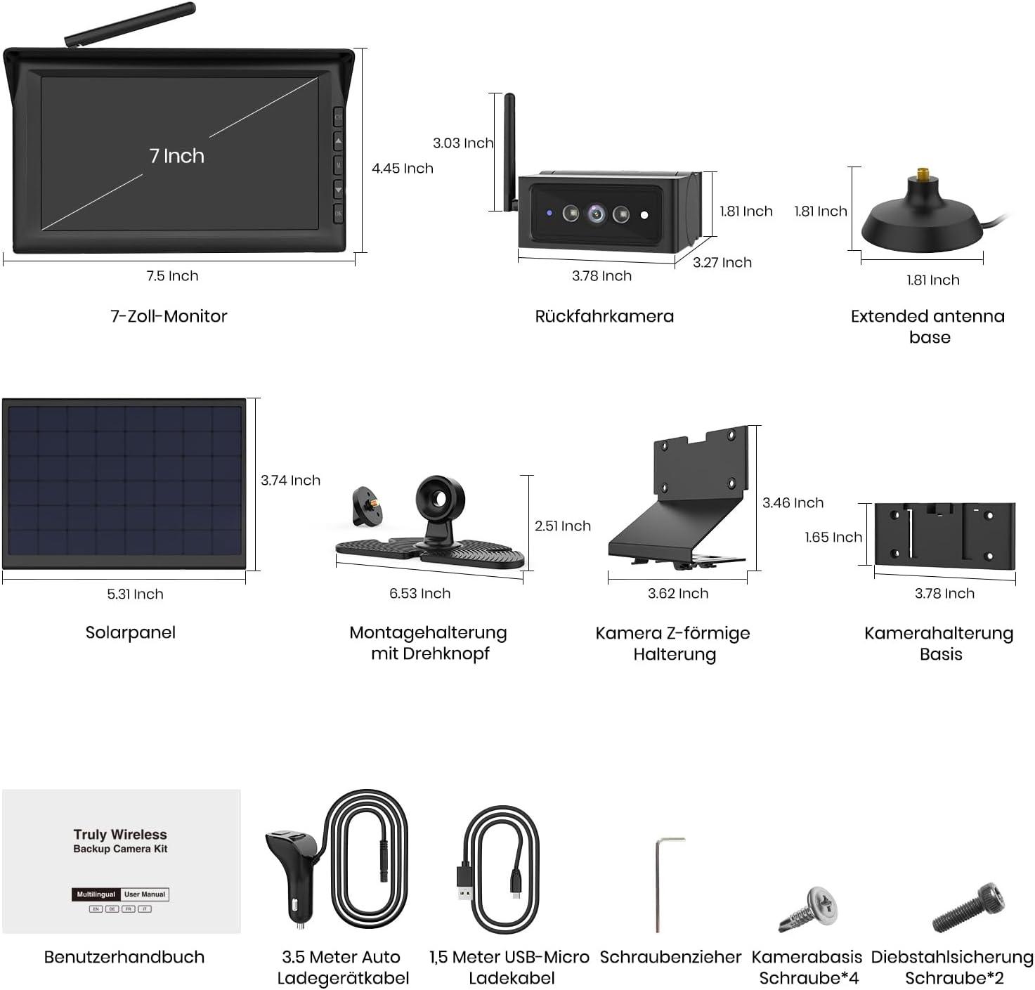 Auto-VOX Solar Wireless Reversing Camera Set with 1080P IR Night Vision, 7-Inch Split-Screen Monitor for Truck, Motorhome, Caravan, Trailer, Van, Bus Spy-shop.com