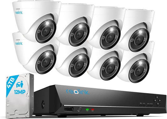Komplet zunanjih nadzornih kamer Reolink 12MP, 8 x PoE IP kamera za nadzor na prostem, reflektorji, zaznavanje oseb/vozil, 2-smerni zvok, 24/7 barvni/IR nočni vid, 16CH 4TB HDD NVR, RLK16-1200B8-A
