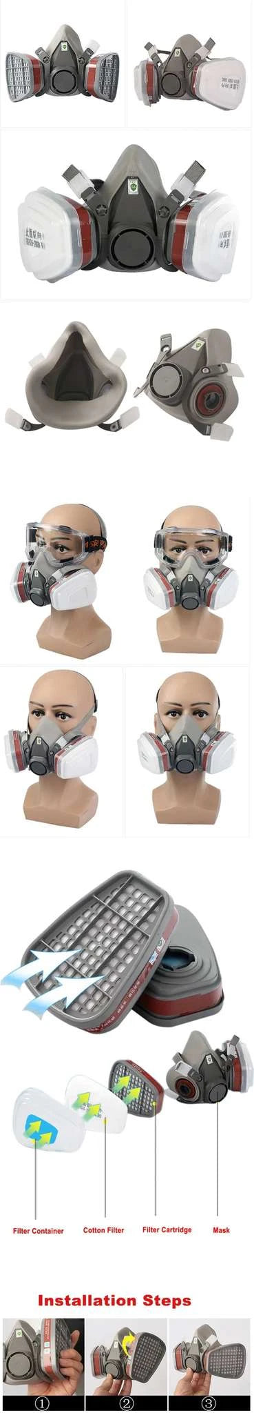 6200 Half Face Respirator Mask Kit with Filters for Paint & Gas-26in1 / United States