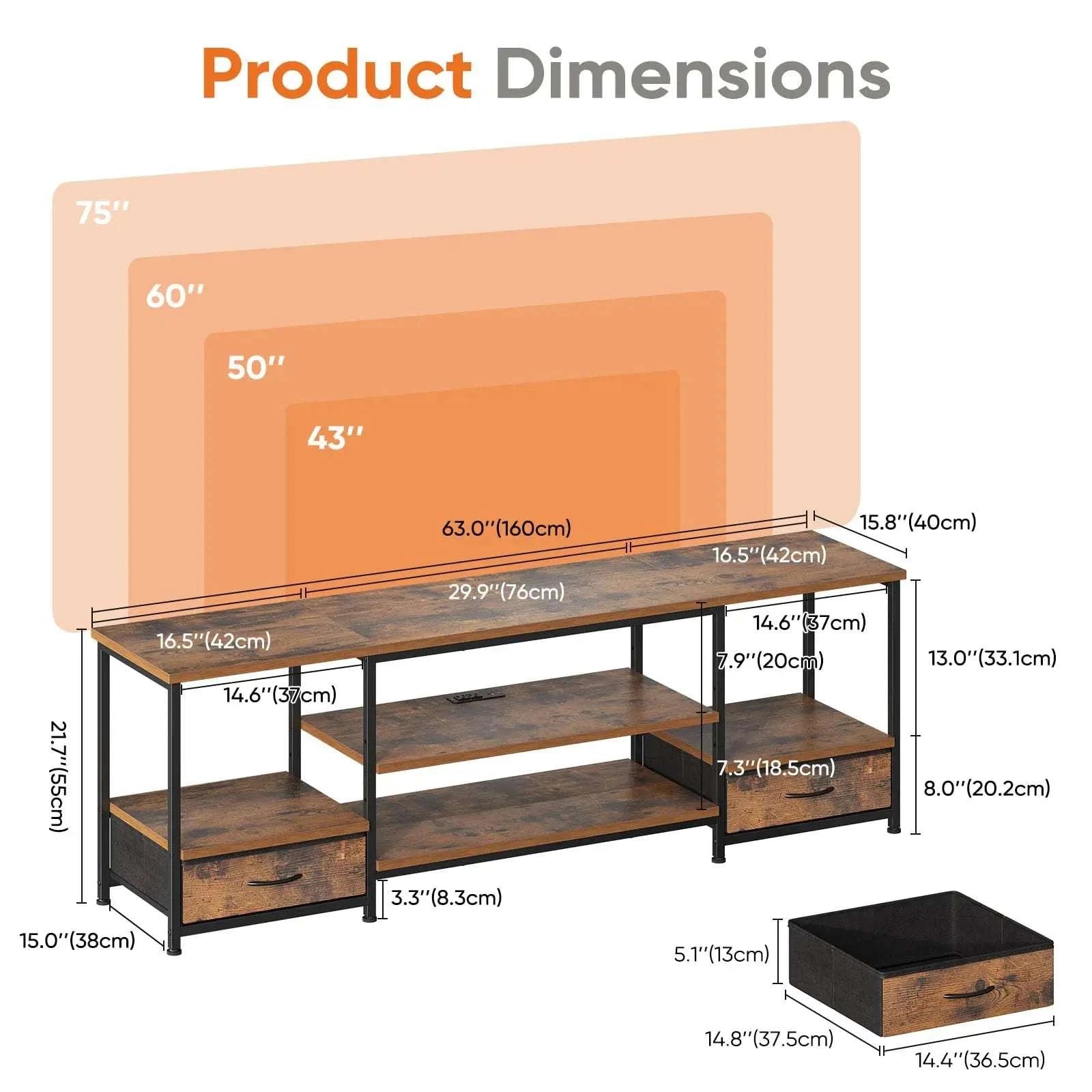 63 Inch Wooden TV Stand with Power Outlets & Storage for Up to 75" TVs-47IN / United States